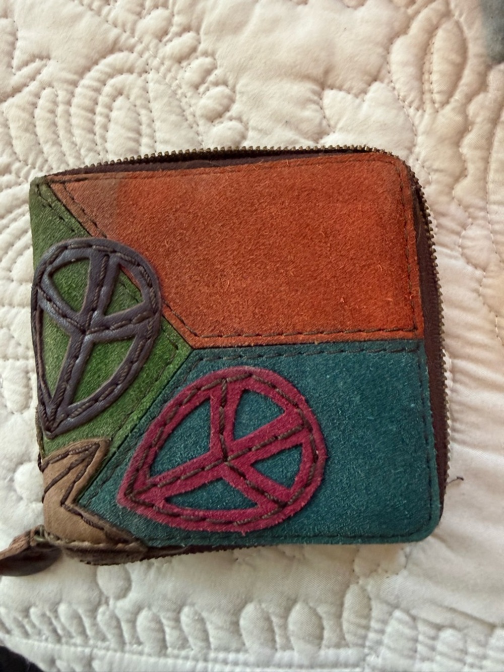 Lucky Brand Boho Patchwork Peace Sign Suede Wallet